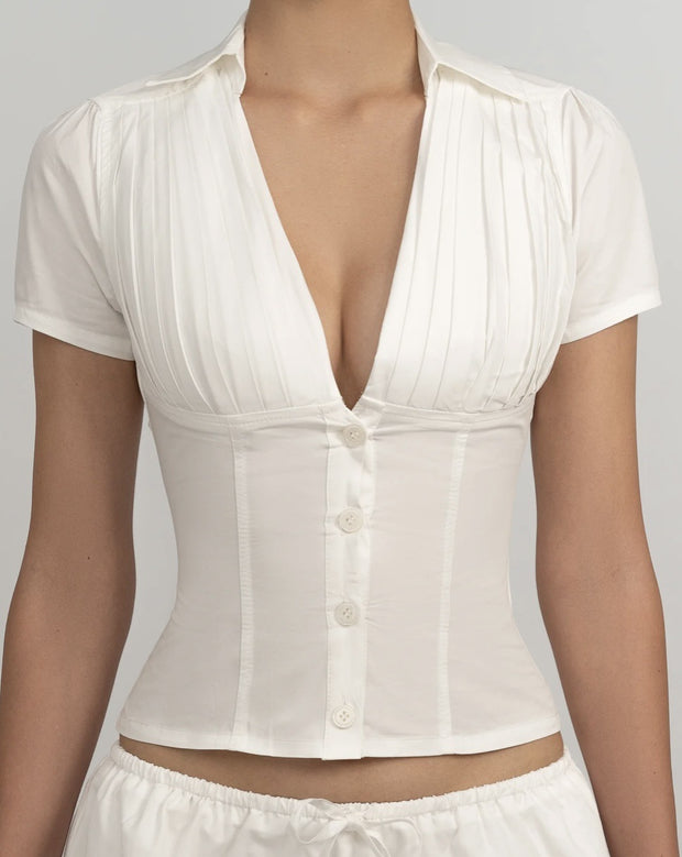 Women's Solid Color Casual Top Waist Trimming Shirt Women's High Waist A- Line Skirt