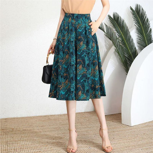 Women's Pants High Waist Wide Leg Pants Polka Dot Floral Half-length