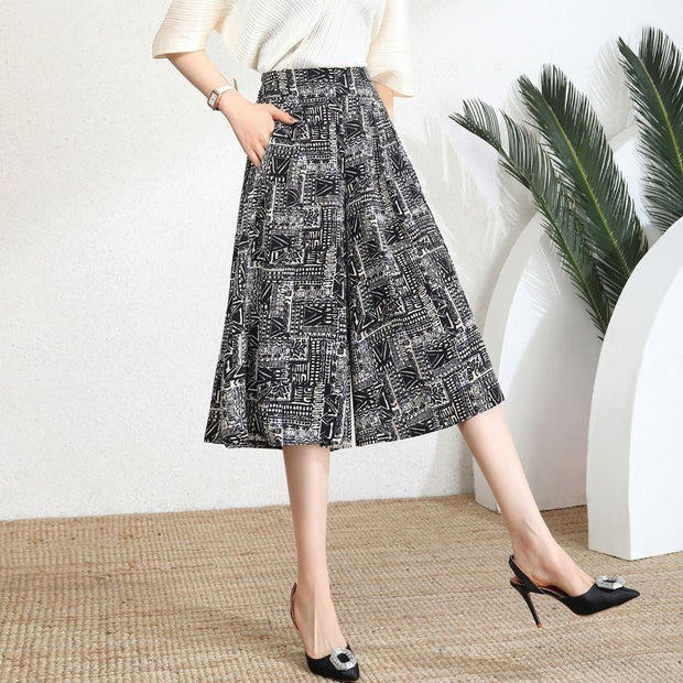 Women's Pants High Waist Wide Leg Pants Polka Dot Floral Half-length