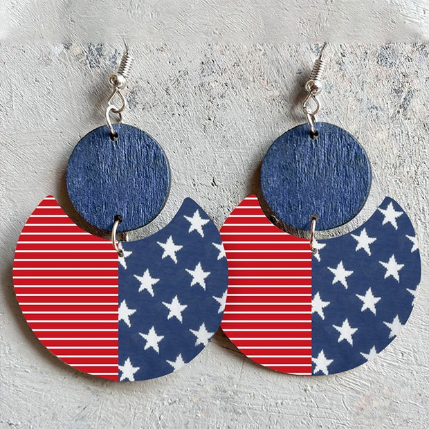 American Flag Wooden Earrings Personalized Holiday Five-pointed Star Stitching