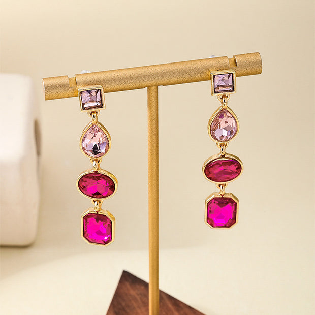 European And American Metal Color Rhinestone Ear Studs Women