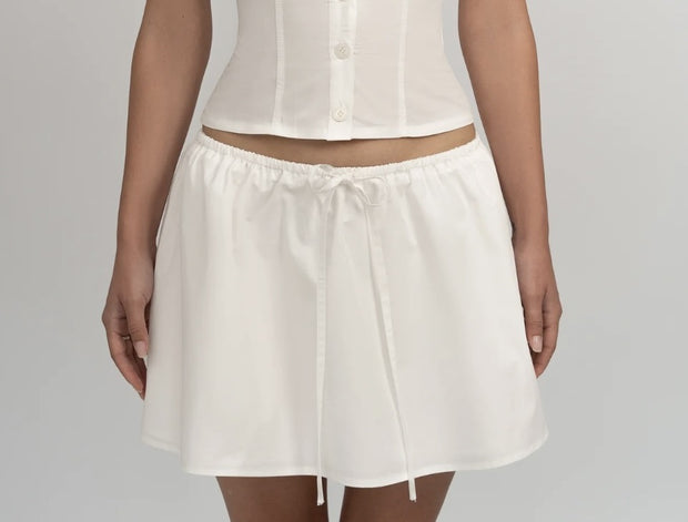 Women's Solid Color Casual Top Waist Trimming Shirt Women's High Waist A- Line Skirt