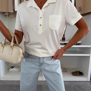 Women's Polo Collar Solid Color Pocket Short Sleeve T-shirt