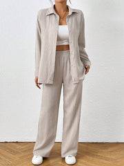 Solid Color Long Sleeved Shirt And Pants Set