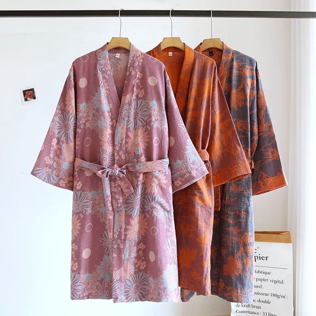 Cotton Gauze Jacquard Home Wear All Cotton Loose Women Bathrobe