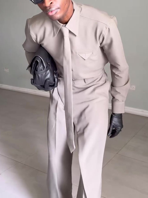 Men's Elegant Shirt High Waist Pants Set